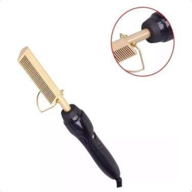Imagem de Pente Quente Elétrico Alisador Cabelo Crespo Chapinha Antiga Bivolt Aq