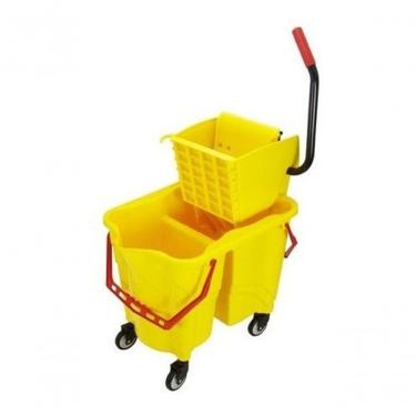 Imagem de Carrinho Balde Espremedor Mop para Duas Águas com Rodas Giratórias e Dreno Amarelo Premium Colchões