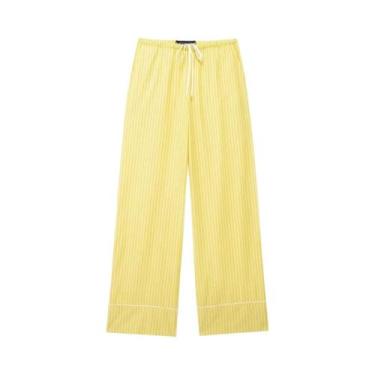 Imagem de Terno Listrado Amarelo Soltinho para Mulheres - Calça com Cordão e Cam