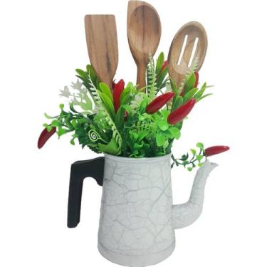 Imagem de Mini Vaso Alumínio Regador Arranja Artificial Branco 32cm - Genérico