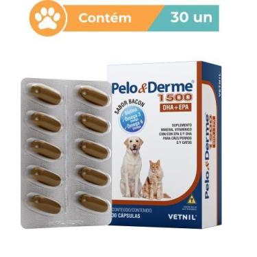 Imagem de Pelo e Derme 1500 DHA EPA Cães Gatos 30 Cápsulas Vetnil