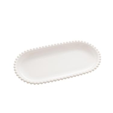 Imagem de Travessa De Porcelana Oval Bon Gourmet Beads Branco 25x13cm