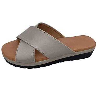 Imagem de Sandálias de verão para mulheres chinelos de praia moda dedo do pé feminino aberto sandálias romanas sapatos grossos cunhas, Cinza, 8