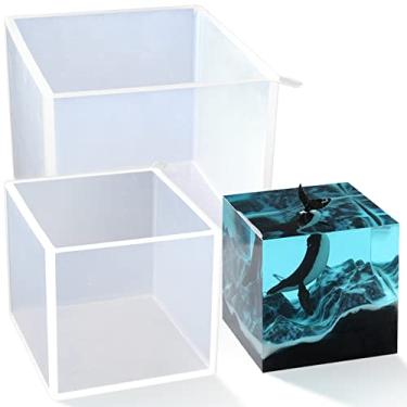 Imagem de Moldes de resina quadrados grandes – Moldes de fundição de silicone de cubo grande para fazer velas de resina de arte faça você mesmo, 10 cm e 7 cm, pacote com 2