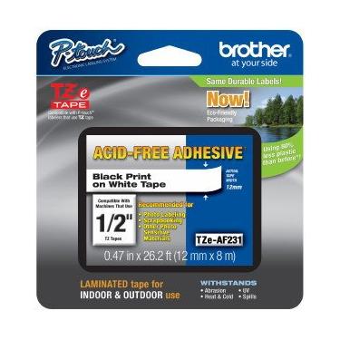 Imagem de Pacote com 2/fita adesiva genuína Brother 1/2" (12 mm) preto sobre branco sem ácido TZe P-Touch para rotulador Brother PT-D200, PTD200