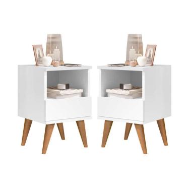 Imagem de Kit 2 Mesas de Cabeceira 1 gaveta Pés Palito Pix Branco - Comprar Moveis em Casa