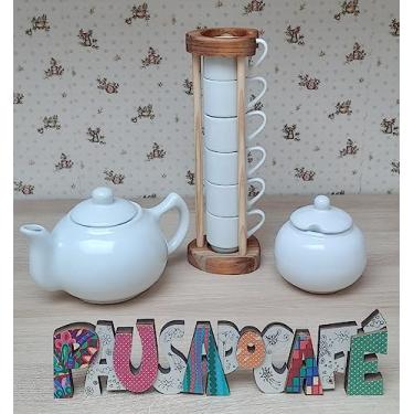 Imagem de Jogo Café e Chá Mesa Posta, Açucareiro 350ml + Bule Chaleira 830ml + Kit 6 xícaras café 80ml - Porcelana Branca