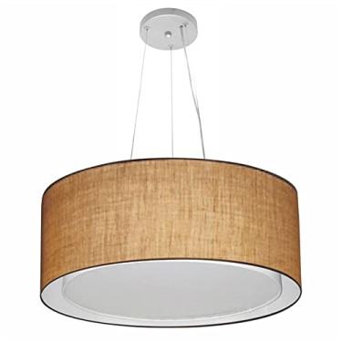 Imagem de Lustre Pendente Cilíndrico Duplo Cúpula Tecido 50x25 cm, Vivare Iluminação, Pendente4124 LP, Palha, Médio