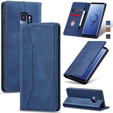 Imagem de Jasonyu Flip Carteira Capa para Samsung Galaxy S9,Capinha Folio Magnética de Couro com Suporte para Cartão,Suporte para Chute - Protetora Durável de TPU à Prova de Choque para Telefone,Azul