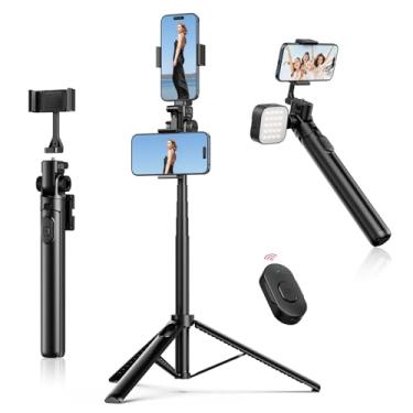 Imagem de ULANZI Tripé de telefone MT-70 de 63 polegadas com suporte de posição dupla, bastão de selfie portátil extensível com suporte para sapata fria, tripé de viagem portátil Vlog com controle remoto sem