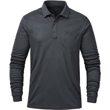Imagem de Tyhengta Camisa polo masculina manga longa secagem rápida desempenho atlético camiseta piqué golfe, Cinza escuro, M