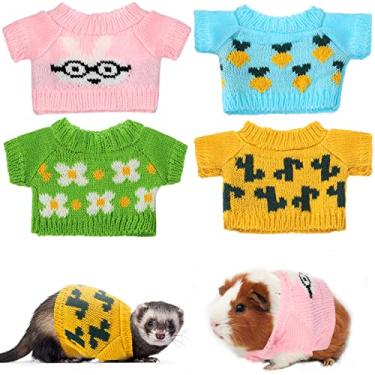 Imagem de 4 peças de roupas de furão de Páscoa, suéter de hamster, roupas de porquinho-da-índia, fantasia de coelhinho, moletom de malha para inverno quente, colete de Páscoa, roupas de furão, kit de acessórios