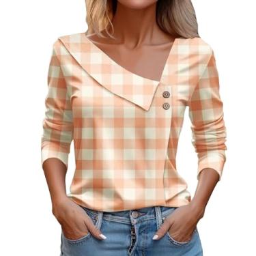 Imagem de Camisetas femininas casuais assimétricas de verão manga 3/4 de comprimento listradas, camisetas estampadas e soltas, blusas túnicas elegantes, Amarelo, GG