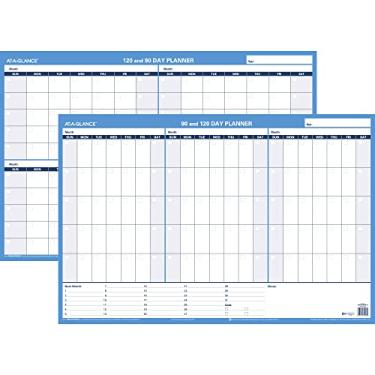 Imagem de AT-A-GLANCE PM23928 Planejador de parede horizontal apagável sem data de 90/120 dias, 91 x 61 cm, branco/azul,