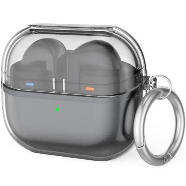 Imagem de CUBETOOU Capa transparente para Samsung Galaxy Buds 3 e Galaxy Buds 3 Pro Capa protetora de TPU macio com mosquetão (preto transparente)