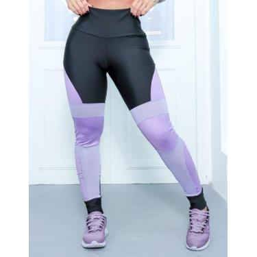 Imagem de Calça Legging Fitness Feminina Punho com Recortes Coloridos em Cirrê e