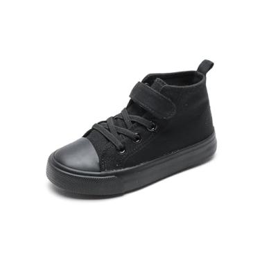 Imagem de Mybozz Tênis infantil de lona para meninos e meninas de cano alto sem cadarço, Preto-h7210, 9 Toddler