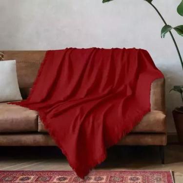 Imagem de Manta Para Sofa e Cama Decorativa 1,50m x 1,20m 100% Algodão Vermelha 