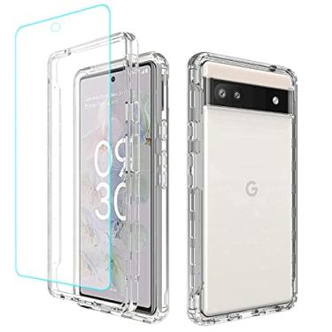 Imagem de Gufuwo Capa para Pixel 6A (Não serve para Pixel 6) Capa com protetor de tela de vidro temperado, proteção total transparente 360 + capa rígida de TPU macio à prova de choque para Google Pixel 6A