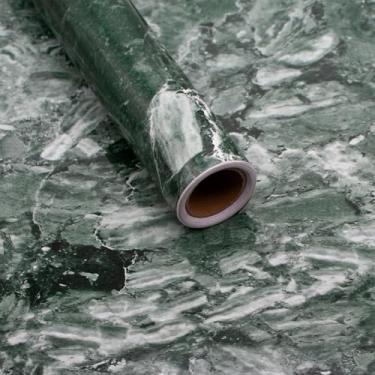 Imagem de Bumoo Papel de parede de mármore verde descascar e colar papel de contato 40,6 cm × 236" granito bancada moderna removível texturizado autoadesivo impermeável rolo de vinil para cozinha banheiro