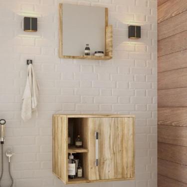 Imagem de Armário de Banheiro Olivia 1 Porta 2 Prateleiras com Espelho Carvalho 