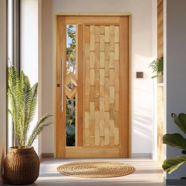 Imagem de Porta Pivotante Couro em Pé Losango Batente 14 Puxador Tubo 80 CM 110 X 210 Direito Rodam Natural