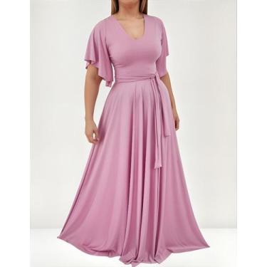 Imagem de Vestido Longo Feminino Elegante Com Manga Flare - Casual Dress, Rosa, 