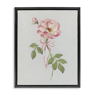 Imagem de Stupell Industries Zinnia rosa com fita preta emoldurada flutuante, arte de parede, design de Sally Swatland, 43 x 53 cm