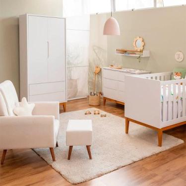 Imagem de Kit Quarto Infantil Theo com Pés Square Mel - Berço + Cômoda 6 Gavetas