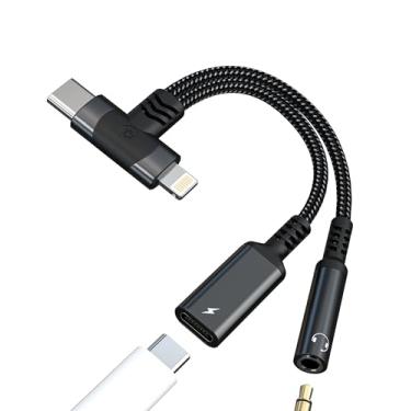 Imagem de Adaptador USB C Lightning para conector de fone de ouvido de 3,5 mm (2 em 1) para iPhone 16 15 14 13 Pro Max AUX divisor de carregador de cabo de áudio compatível com conector Samsung S25 tipo C para