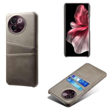 Imagem de Capas Compatível com VIVO V30E 5G,Caso de couro PU-Tampa de telefone a prova de choque com 2 slots de cartão,Proteção anti-impressão digital e anti-gota-Grey