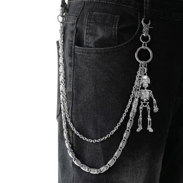 Imagem de Corrente carteira – Correntes de carteira para homens e mulheres, correntes de jeans, calças punk, correntes para motociclista, cinto de caveira pesada, corrente acessórios góticos