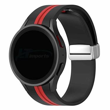 Imagem de Pulseira Listrada Fecho Magnetico LTIMPORTS, compativel com Galaxy Watch 6 - Galaxy Watch 5 - Galaxy Watch 4 (Preto/Vermelho, Fecho PRATA)