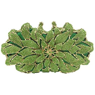 Imagem de Boutique De FGG Bolsa de mão feminina com strass floral para festa formal de cristal, bolsa clutch de casamento, mini, Verde claro, Small