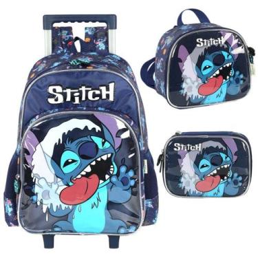 Imagem de Mochila Infantil Rodinhas Stitch com Lancheira e Estojo 100 Pens Azul 