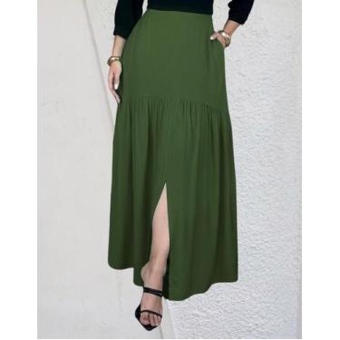 Imagem de Saia Longa Em Viscolinho Fenda Na Frente E Bolsos Invisiveis - Katyani
