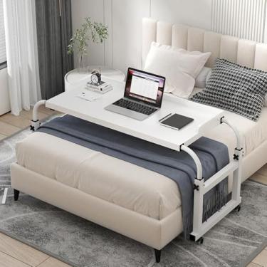 Imagem de Mesa Sobre A Cama Ajustável 115-210 Cm, Mesa Sobreposta Com Rodas Mesa De Estação De Trabalho Em Pé Carrinho Para Laptop Mesas De Cama Ajustam A Altura 65-95 Cm Para Cama De Solt, White