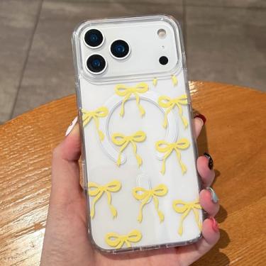 Imagem de UEEBAI Capa magnética para iPhone 17 Pro Max, capa de arco compatível com MagSafe, fita fina sem fio, estética, capa protetora antiamarelamento à prova de choque para mulheres e meninas - amarela