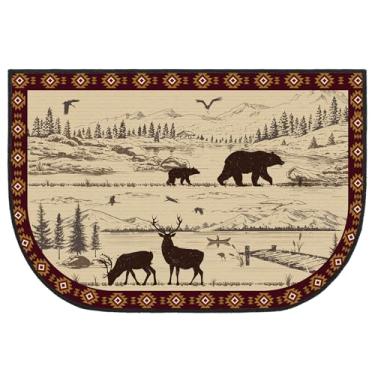 Imagem de Demissle Tapete de lareira para lareira Cabine sudoeste à prova de fogo resistente ao fogo para fogão a lenha piso para cozinha interna e externa (natureza selvagem do lago, 61 x 91 cm)