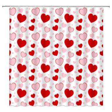 Imagem de JIRGIXA Cortina de chuveiro vermelha rosa romântica coração amante casal decoração de banheiro cortina com ganchos, 177 cm L x 180 cm A