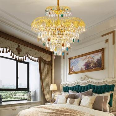 Imagem de Lâmpada Pendente De Cristal Contemporânea LED Luxo Dourado Sala De Estar Restaurante Quarto Hotel Villa Duplex Construção Candelabro (Um D60CM)