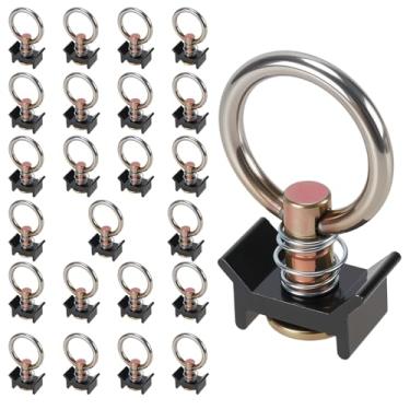 Imagem de SINJEUN 24 peças de encaixe de pino único, anel de amarração de trilho L, acessórios de trilho L anel redondo de aço inoxidável controle de carga para instalação logística de linha aérea