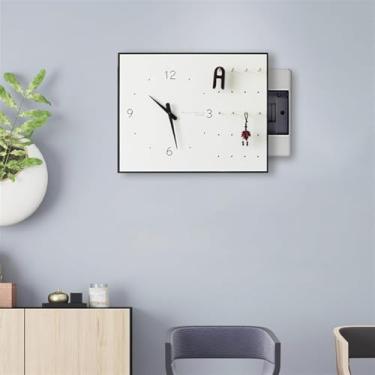 Imagem de Com Relógio Decorativo Fuse Caixa Cobre Pegboard Ganchos Armazenamento De Chaves, Caixa De Disjuntor Capa Decorativa Escondida Madeira Impermeável À Prova De Poeira Versátil, Left, 55*45CM_HORIZONTAL