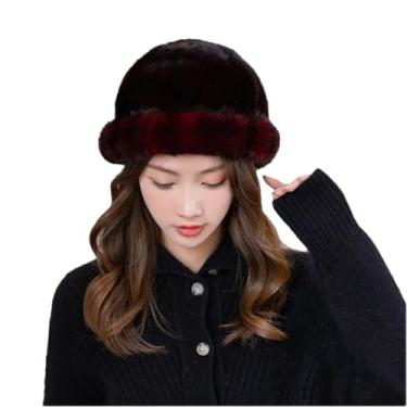 Imagem de Chapéu térmico feminino casual de cabelo espesso ao ar livre à prova de vento chapéu de pele vinho tamanho único