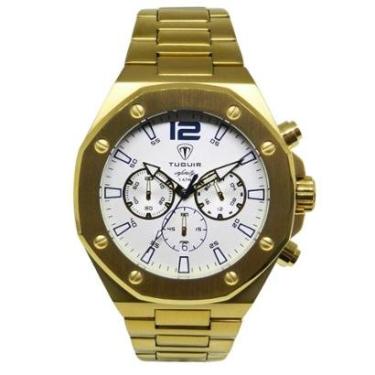 Imagem de Relógio Cronógrafo Masculino de Aço Tuguir Analógico Infinity GCS-1271 Dourado e Branco-Masculino