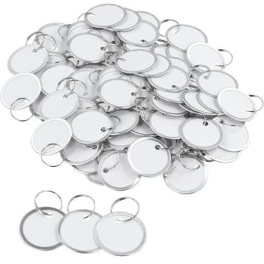 Imagem de Chaveiros, mochila em branco 3 cm, bagagem de metal gravável, corrente com metal dividido redondo branco e etiquetas, para chave, 150 peças, etiquetas de papel pequenas, etiquetas brancas