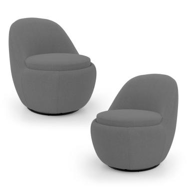 Imagem de Kit 02 Poltronas Orgânicas Living Memphis Base Giratória Bouclê Cinza Escuro - Desk Design