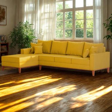Imagem de Sofá 4 Lugares Beny Com Chaise Esquerdo Suede Amarelo