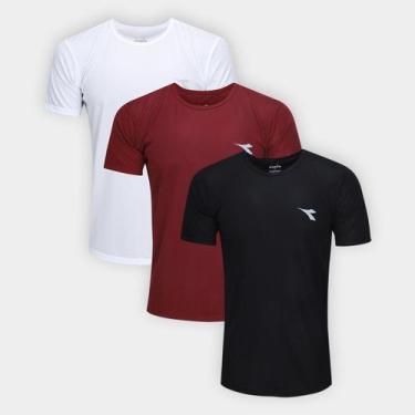 Imagem de Kit Camiseta Diadora Com 3 Peças Masculina, Preto, Vermelho, P