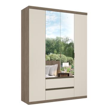 Imagem de Guarda Roupa Solteiro com Espelho 4 Portas 2 Gavetas em MDF Nobre THB - Rustico com Off White